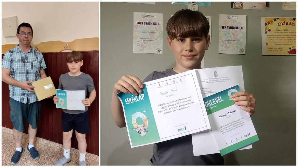 Učenik OŠ „Šamu Mihalj“ Mate Feher nagrađen na međunarodnom konkursu o bezbednosti saobraćaja
