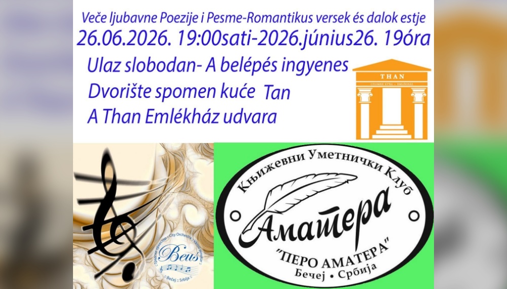 Veče ljubavne poezije i pesme 26. juna u dvorištu Spomen-kuće Tan
