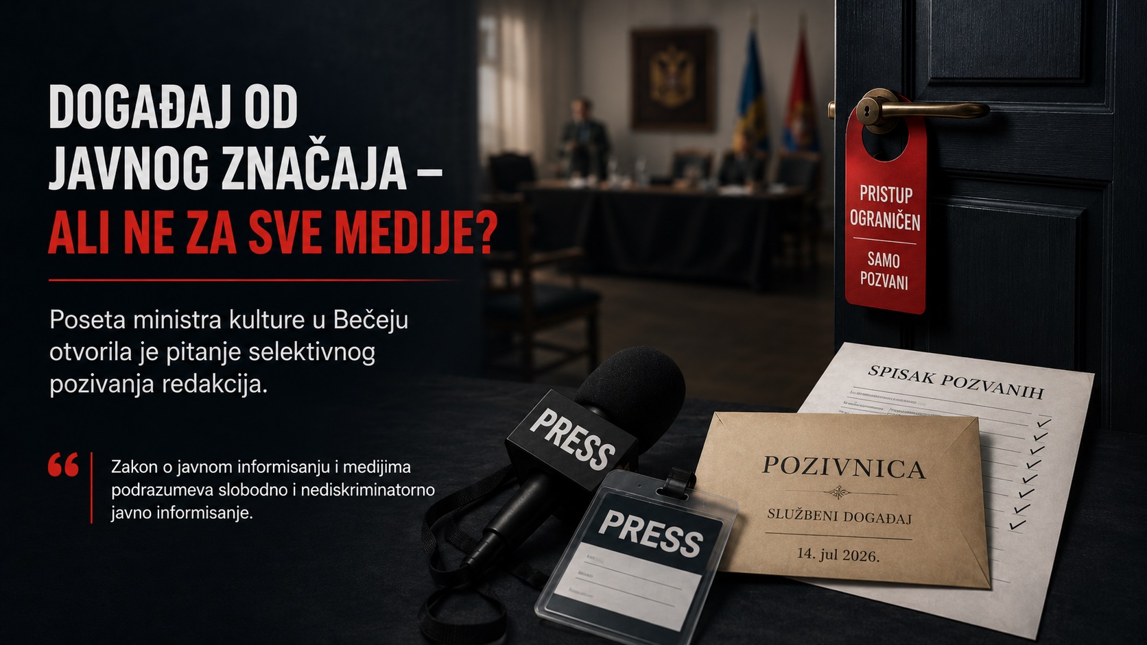 Ministar kulture u Bečeju, a Webinfo i Bečejski mozaik bez poziva: Ko bira medije za događaje od javnog značaja?